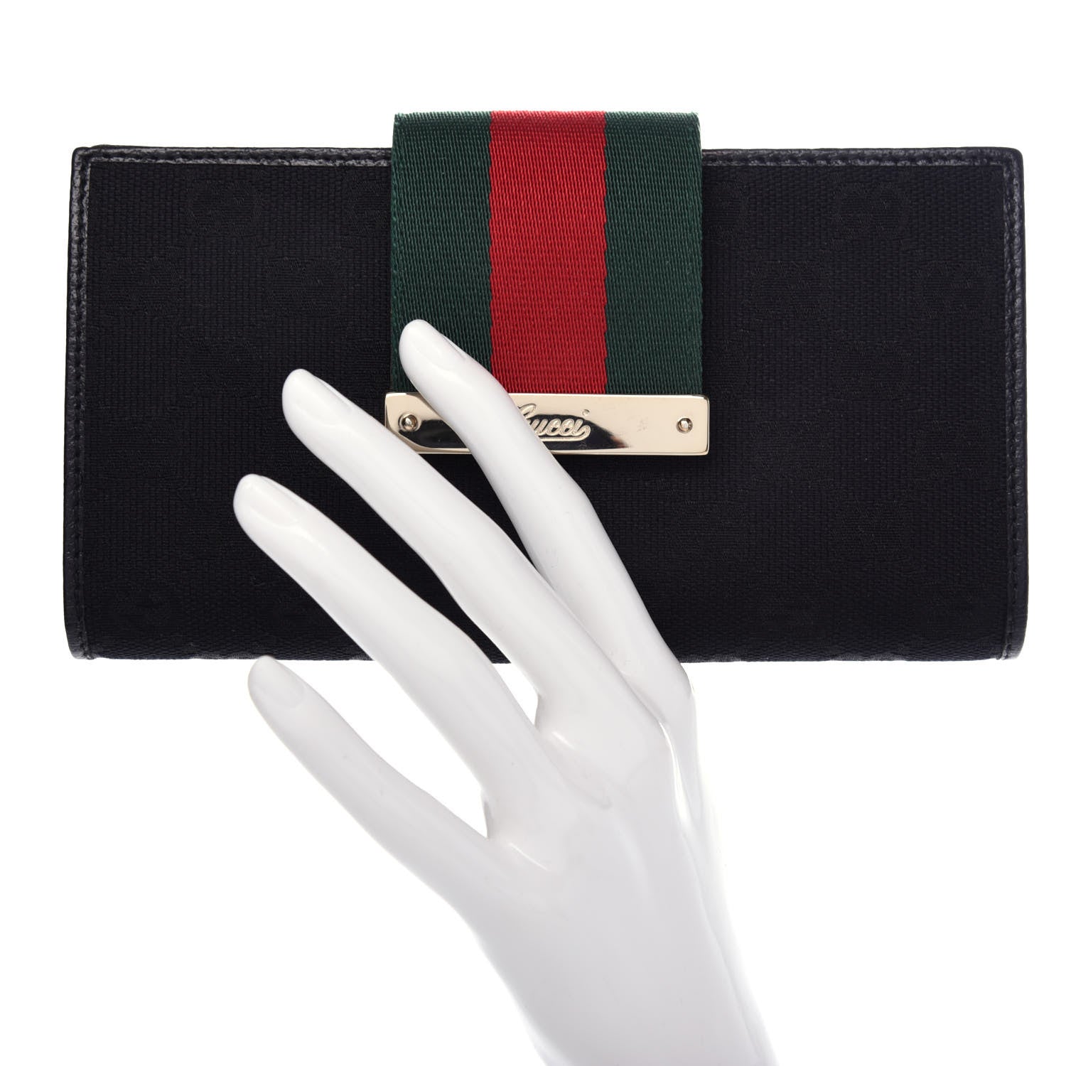 Gucci Monogram Calfskin Ladies Web Long Wallet Black 2 of 7
