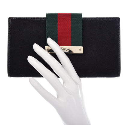 Gucci Monogram Calfskin Ladies Web Long Wallet Black 2 of 7
