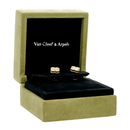 Van Cleef & Arpels 18K Yellow Gold Mother of Pearl Sweet Alhambra Earrings 5 of 5