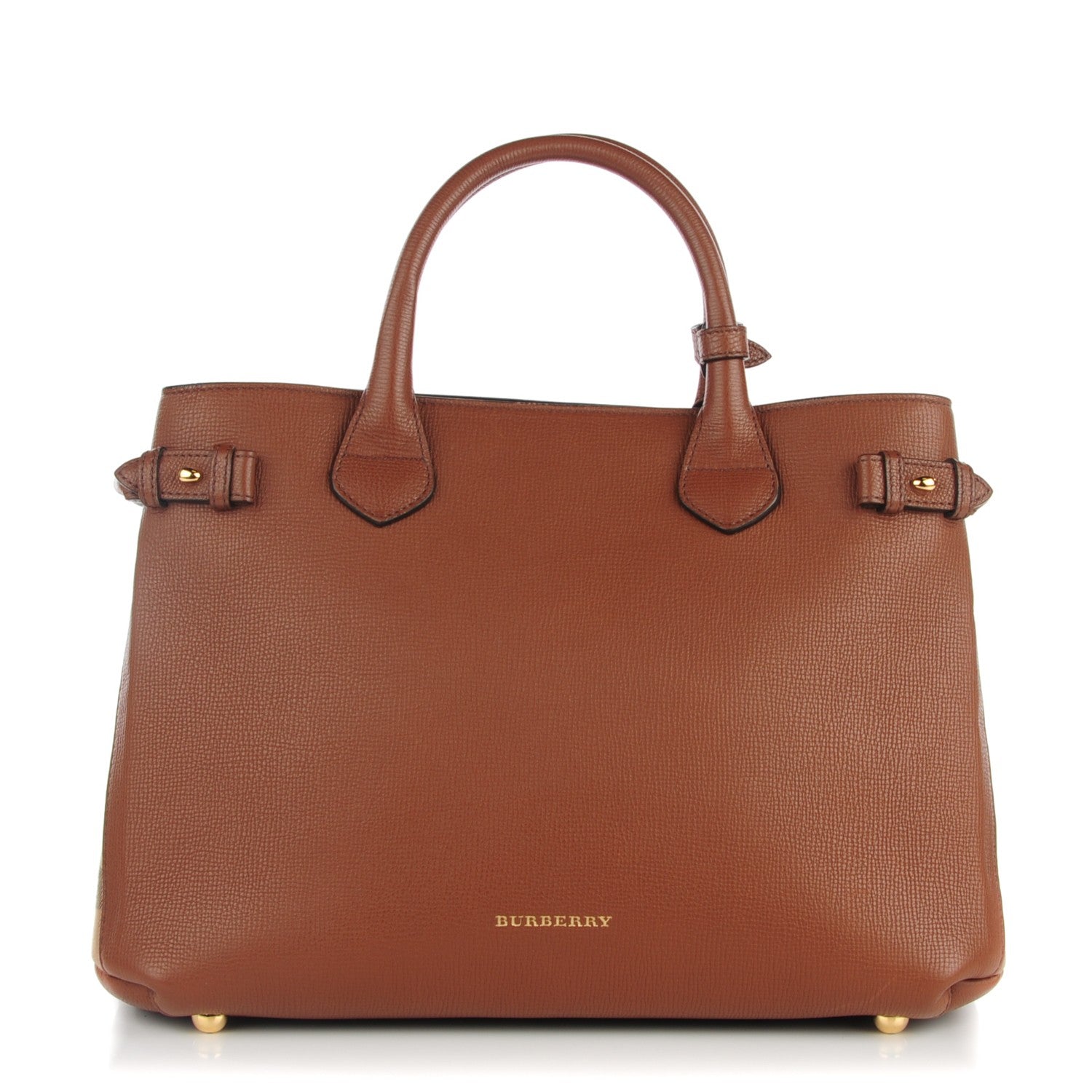 Burberry Grainy Calfskin House Check Medium Banner Tote Tan 1 of 7