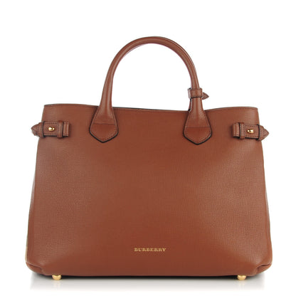 Burberry Grainy Calfskin House Check Medium Banner Tote Tan 1 of 7
