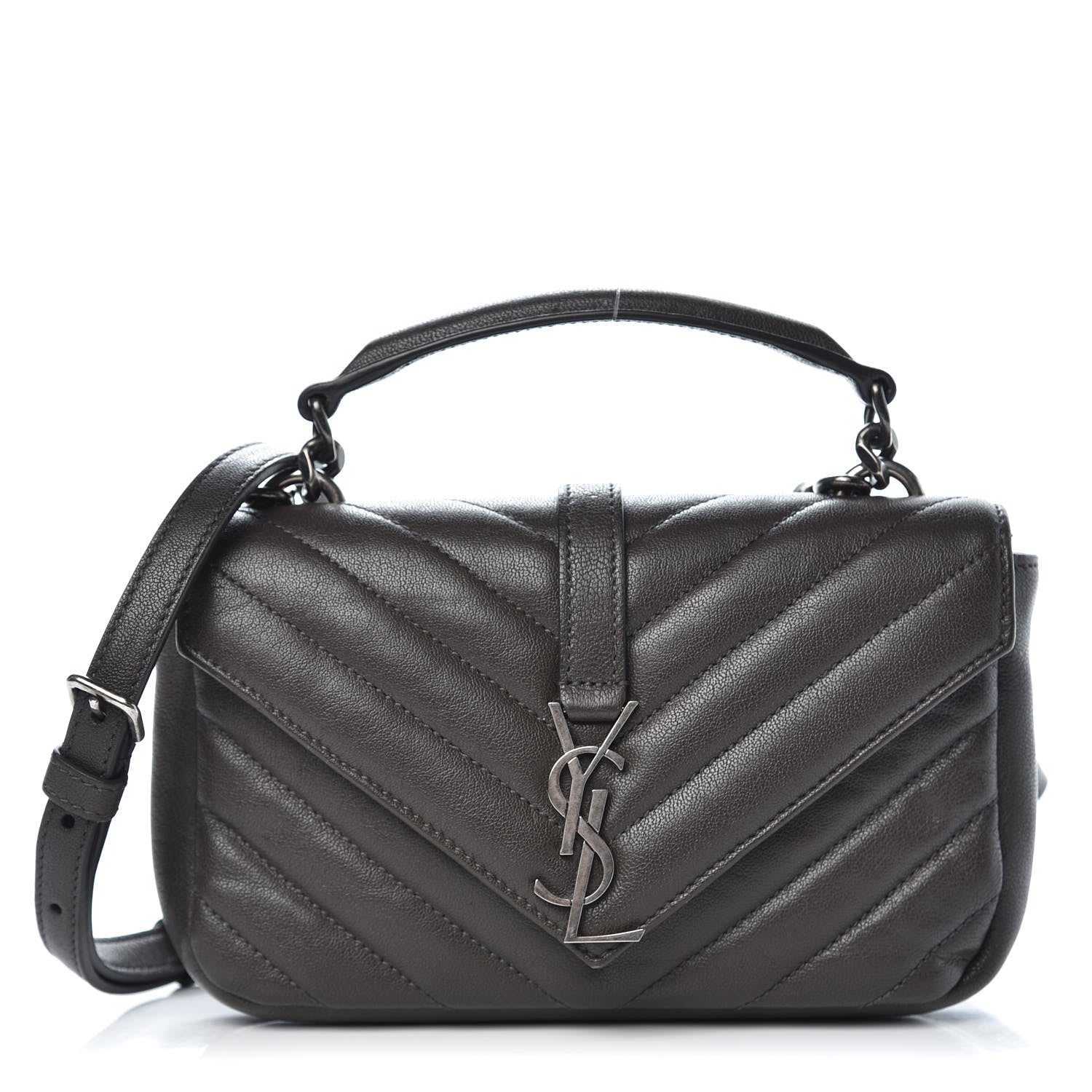 Saint Laurent Sheepskin Matelasse Chevron Monogram College Chain Wallet Coal 1 of 6