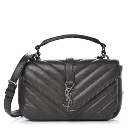 Saint Laurent Sheepskin Matelasse Chevron Monogram College Chain Wallet Coal 1 of 6