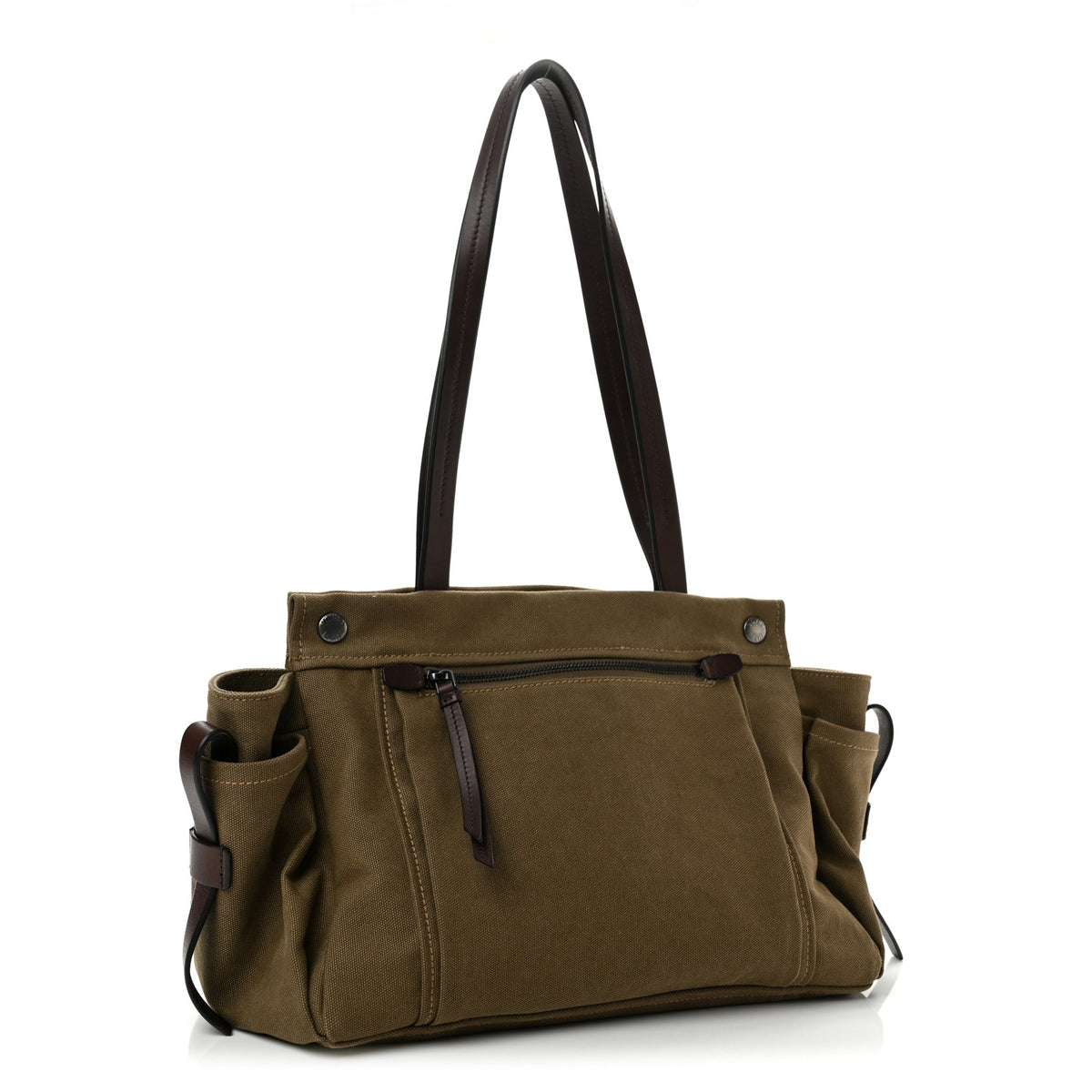 Prada Canvas Calfskin Large Route Shoulder Bag Khaki 3 of 14