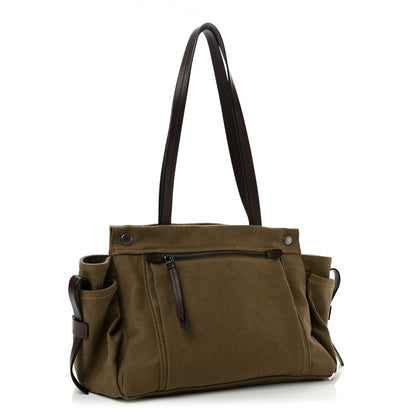 Prada Canvas Calfskin Large Route Shoulder Bag Khaki 3 of 14
