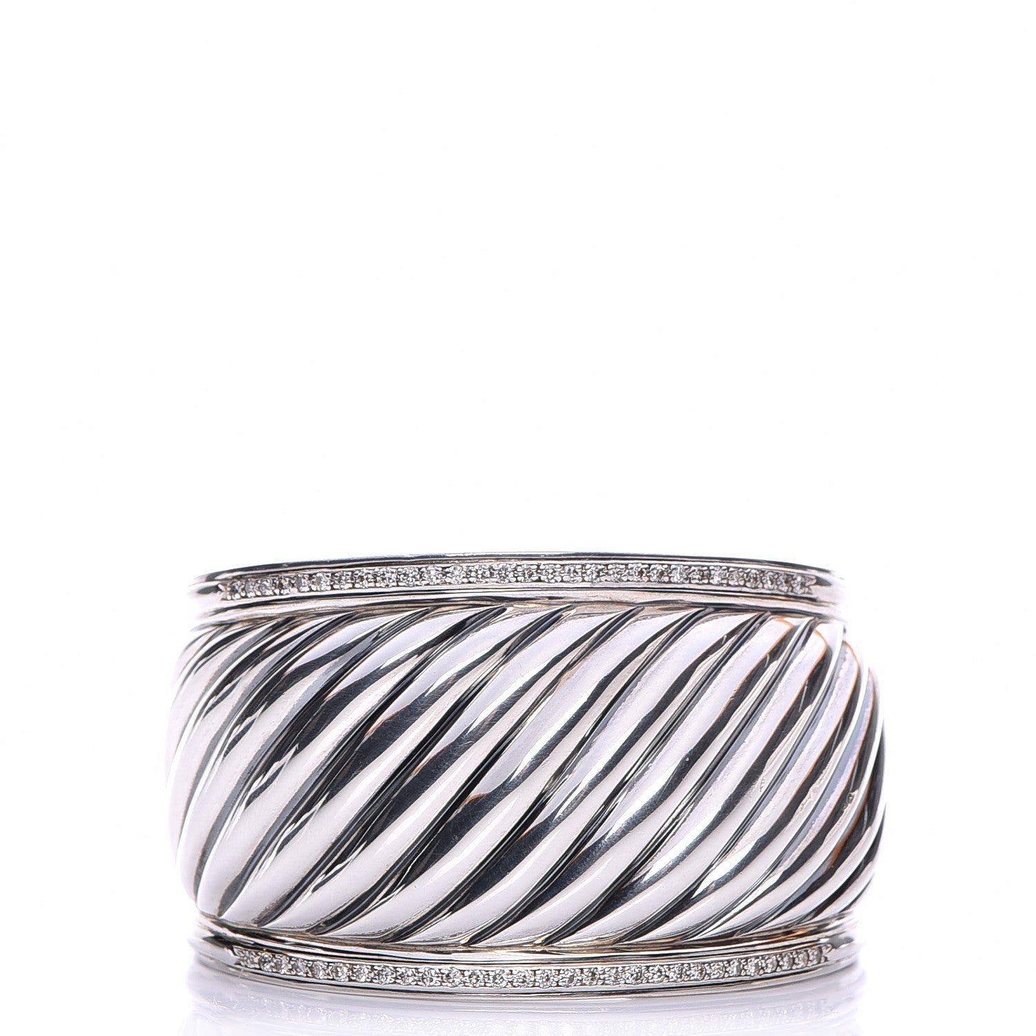 David Yurman Sterling Silver Diamond 41mm Sculpted Cable Cuff Bracelet 1 of 5