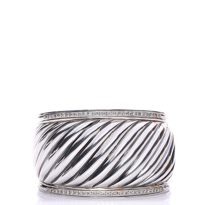 David Yurman Sterling Silver Diamond 41mm Sculpted Cable Cuff Bracelet 1 of 5