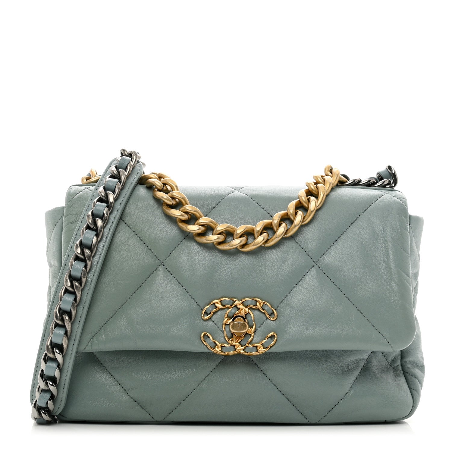 Chanel Goatskin Quilted Medium Chanel 19 Flap Light Green 1 of 10