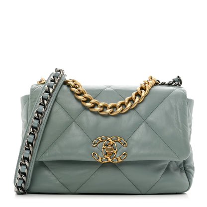 Chanel Goatskin Quilted Medium Chanel 19 Flap Light Green 1 of 10