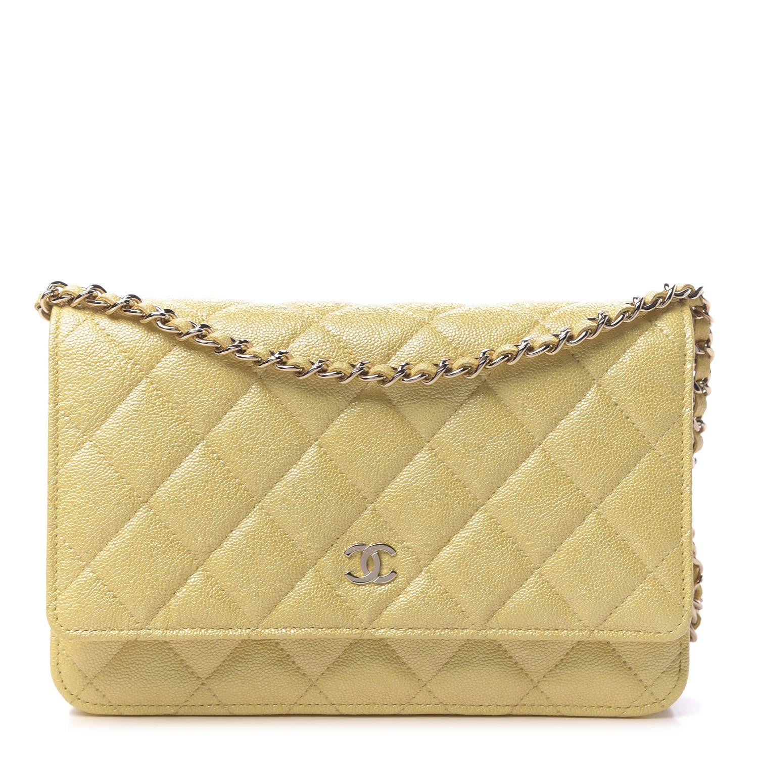 Chanel Iridescent Caviar Quilted Wallet on Chain WOC Yellow 1 of 12