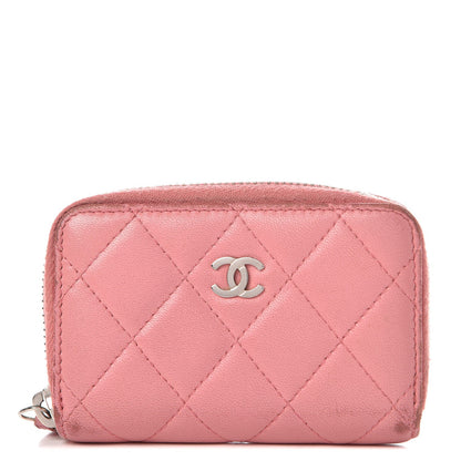 Chanel Lambskin Quilted Zip Around Coin Purse Wallet Pink 1 of 14