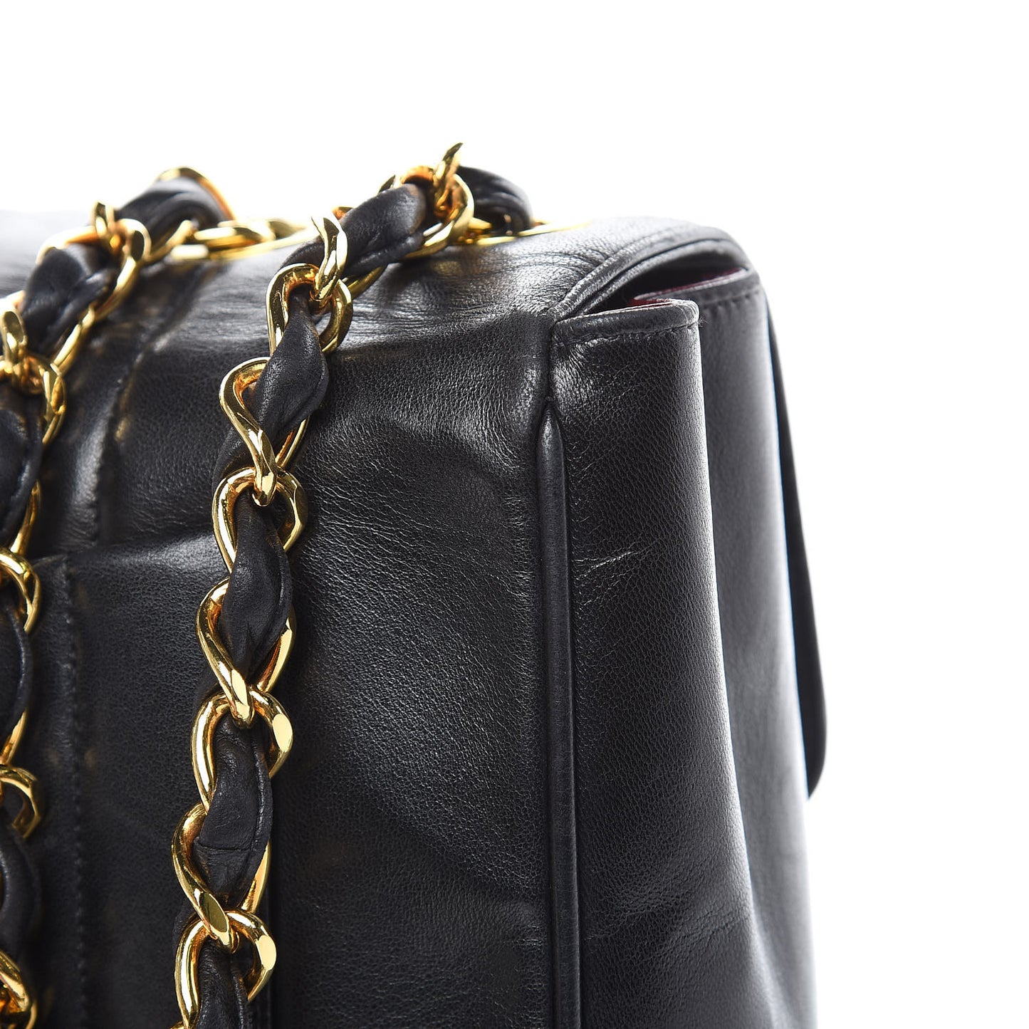Lambskin Vertical Quilt Jumbo Single Flap Black