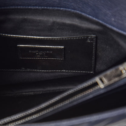 Saint Laurent Sheepskin Matelasse Chevron Monogram Large College Satchel Navy Blue 12 of 16