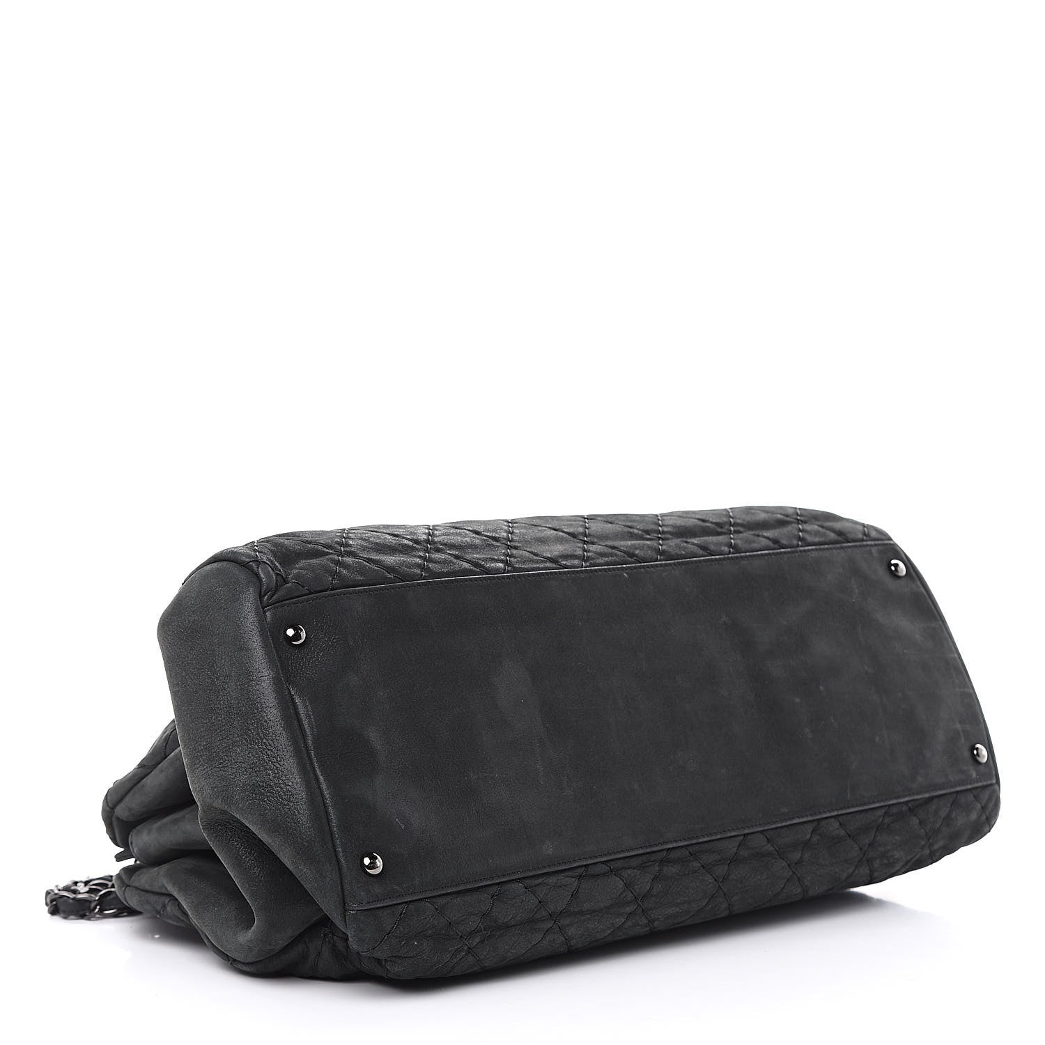 Chanel Iridescent Calfskin Stitched Extra Large Just Mademoiselle Bowling Bag Black 4 of 15