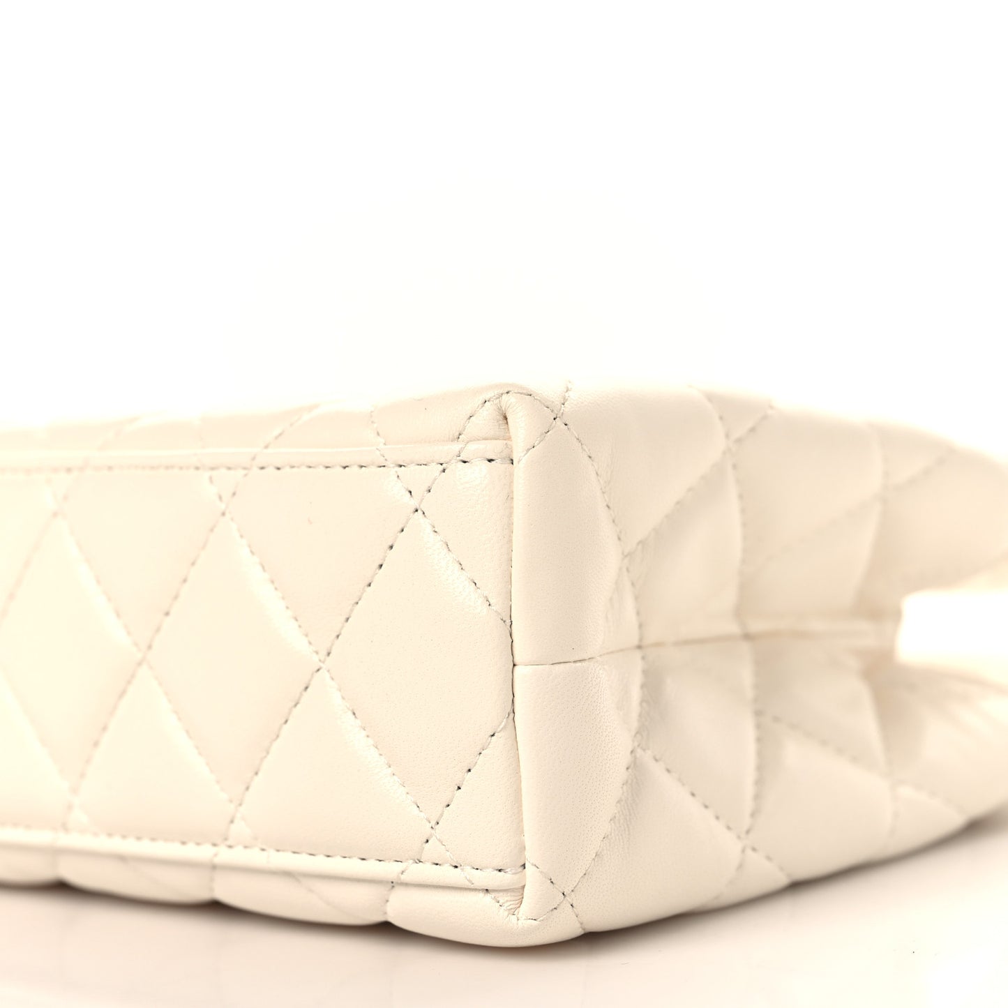 Shiny Aged Calfskin Quilted Nano Kelly Shopper White