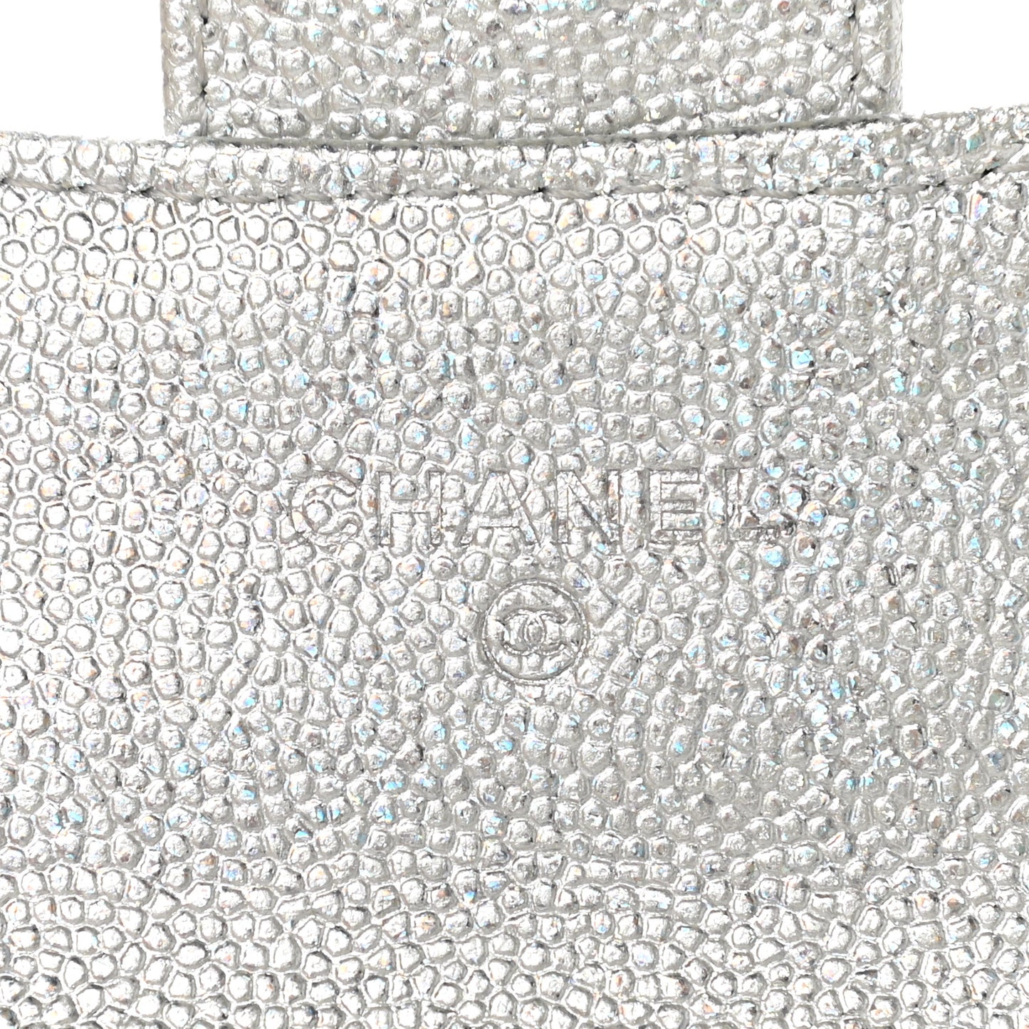 Glittered Metallic Caviar Quilted Flap Card Holder Wallet Silver