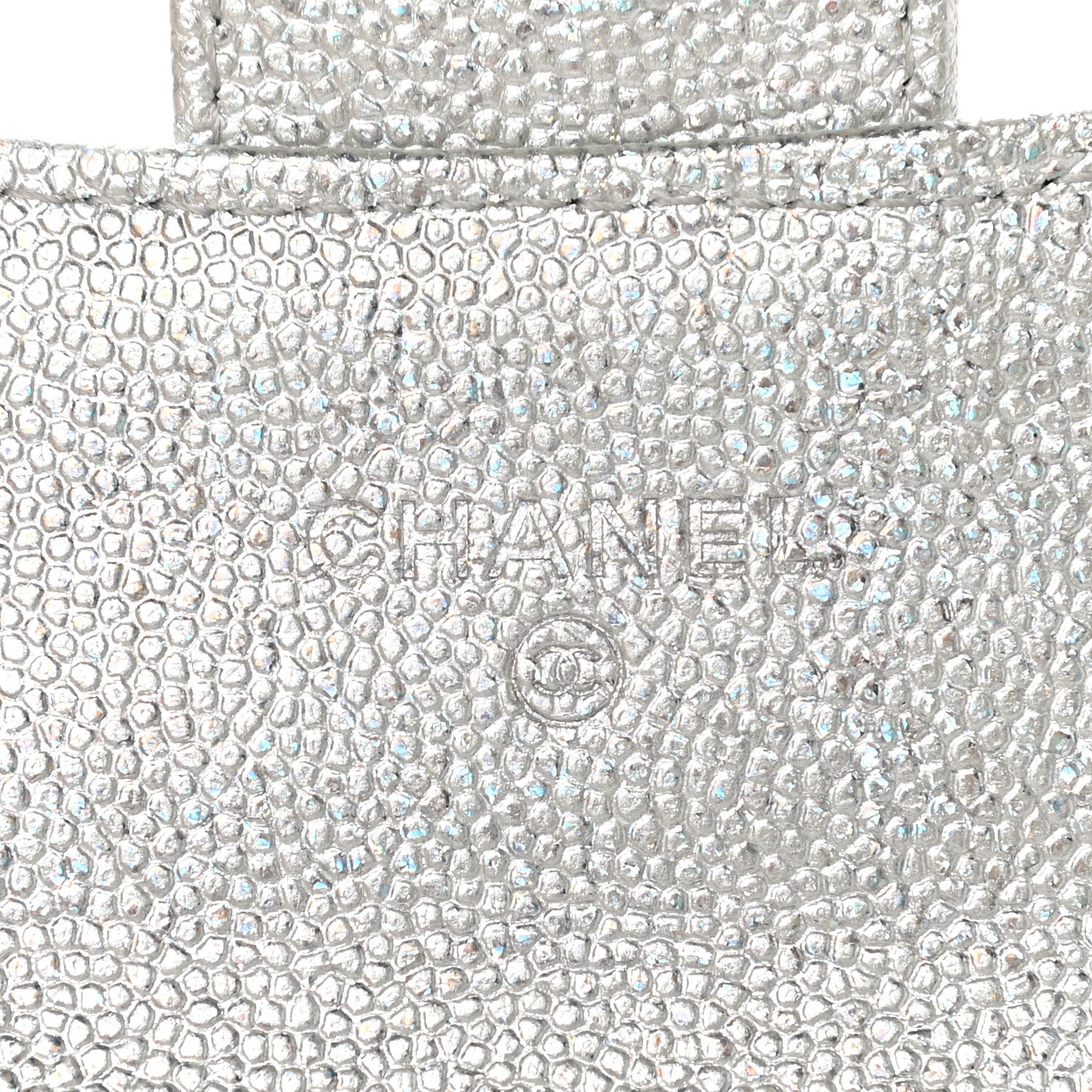 Chanel Glittered Metallic Caviar Quilted Flap Card Holder Wallet Silver 7 of 10