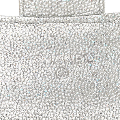 Chanel Glittered Metallic Caviar Quilted Flap Card Holder Wallet Silver 7 of 10