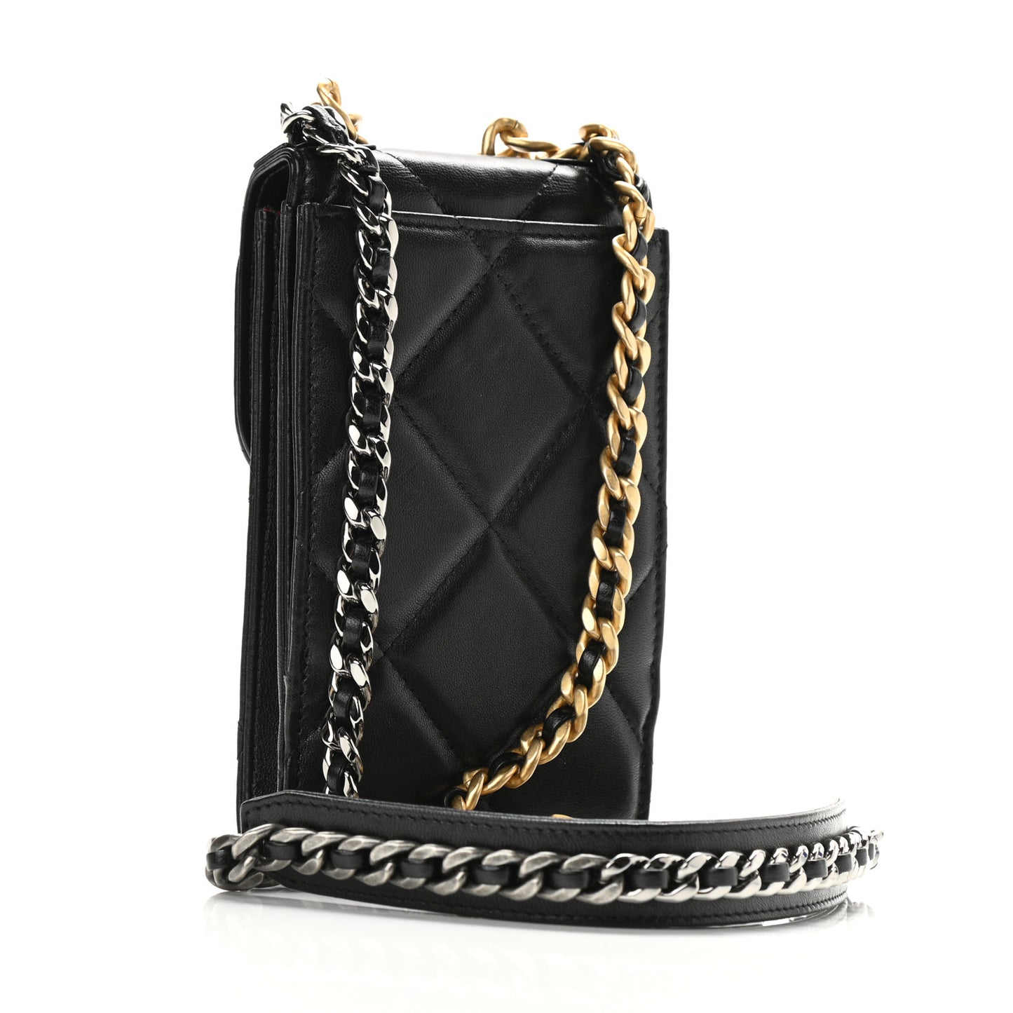 Lambskin Quilted Chanel 19 Phone Holder With Chain Black