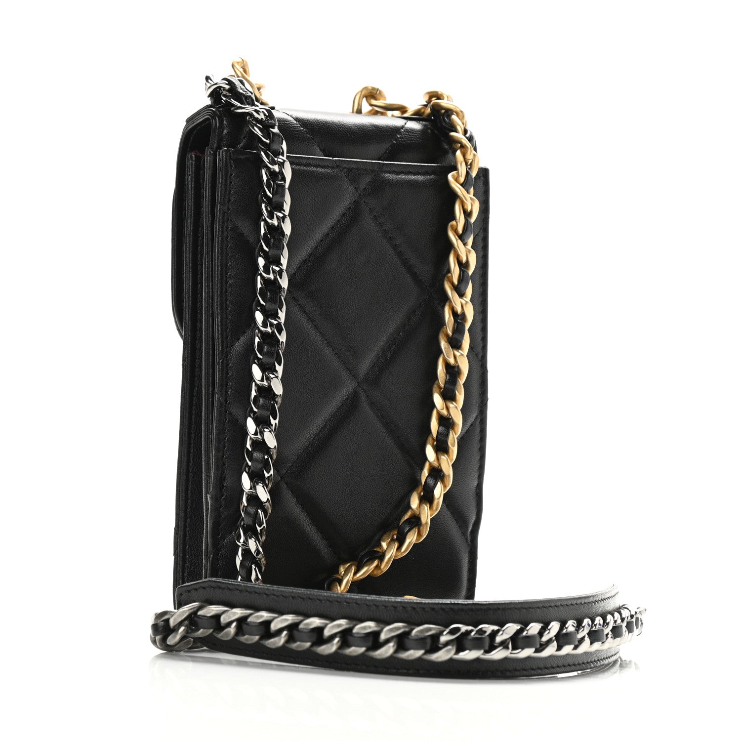 Chanel Lambskin Quilted Chanel 19 Phone Holder With Chain Black 3 of 11