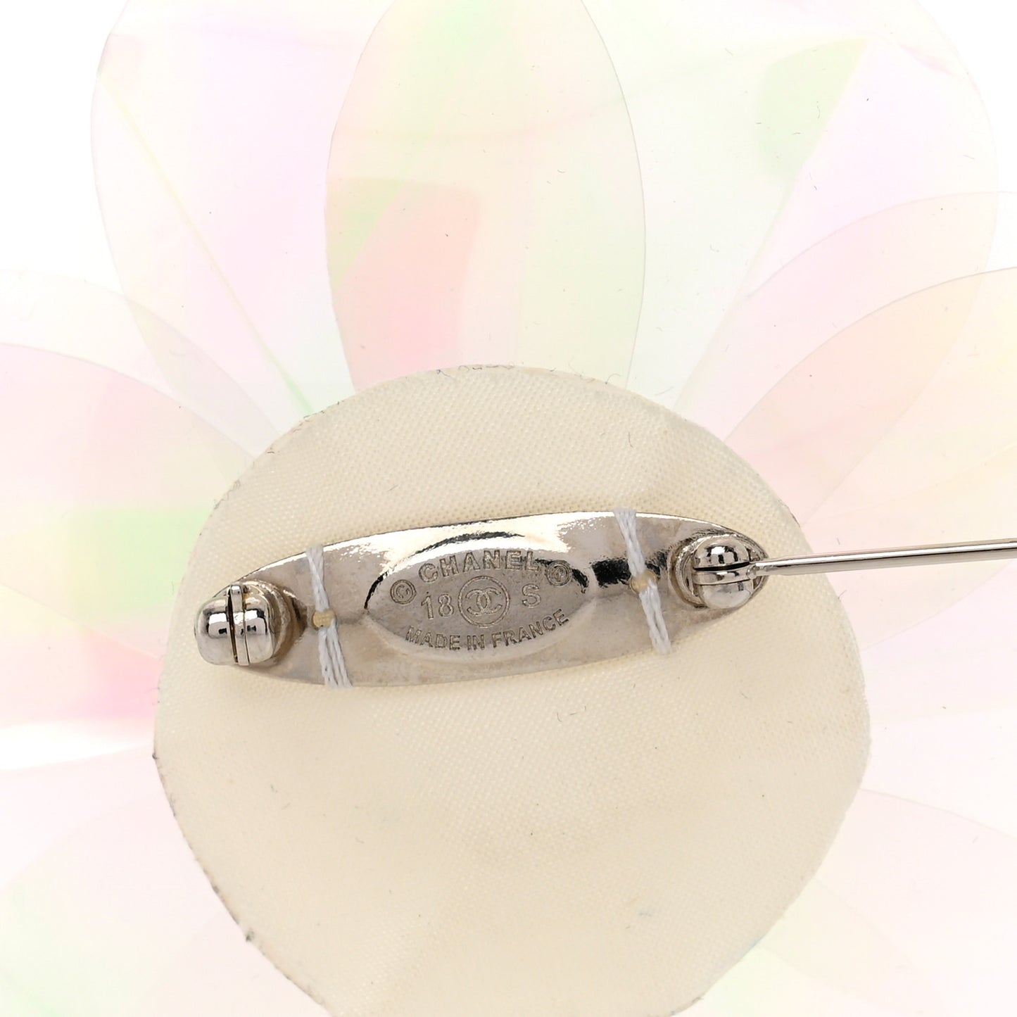 Iridescent Resin Camellia Pin Brooch Silver Multicolor