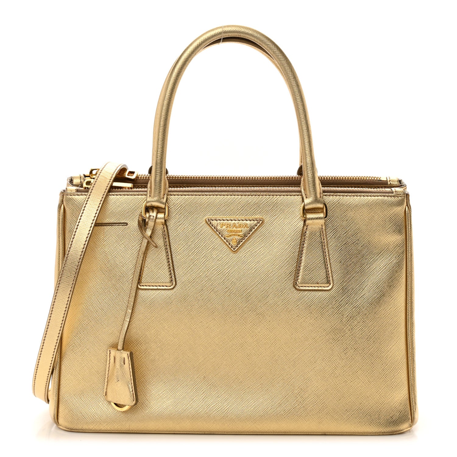 Prada Metallic Saffiano Small Galleria Double Zip Tote Platino 1 of 28