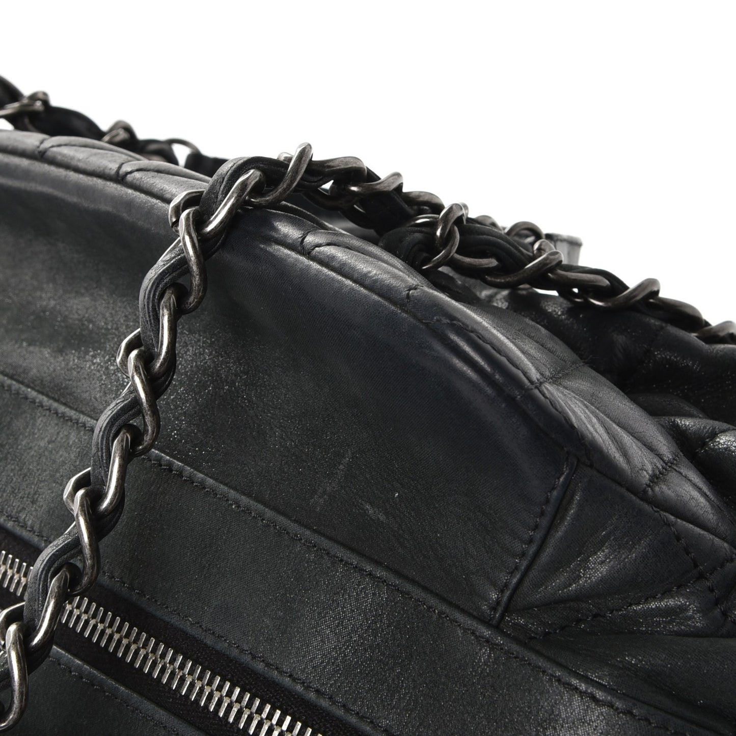 Iridescent Calfskin Chic Quilt Bowling Bag Black
