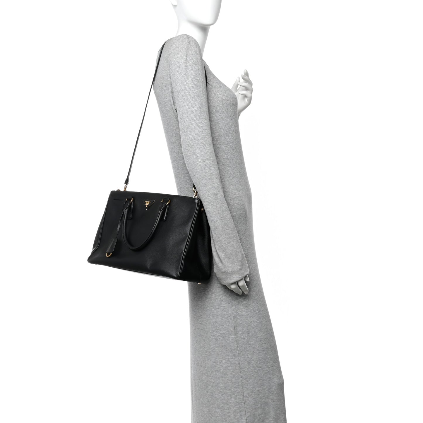Saffiano Medium Galleria Double Zip Tote Black