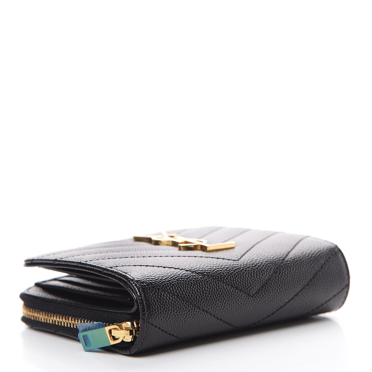 Grain De Poudre Matelasse Chevron Monogram Compact Zip Around Wallet Black