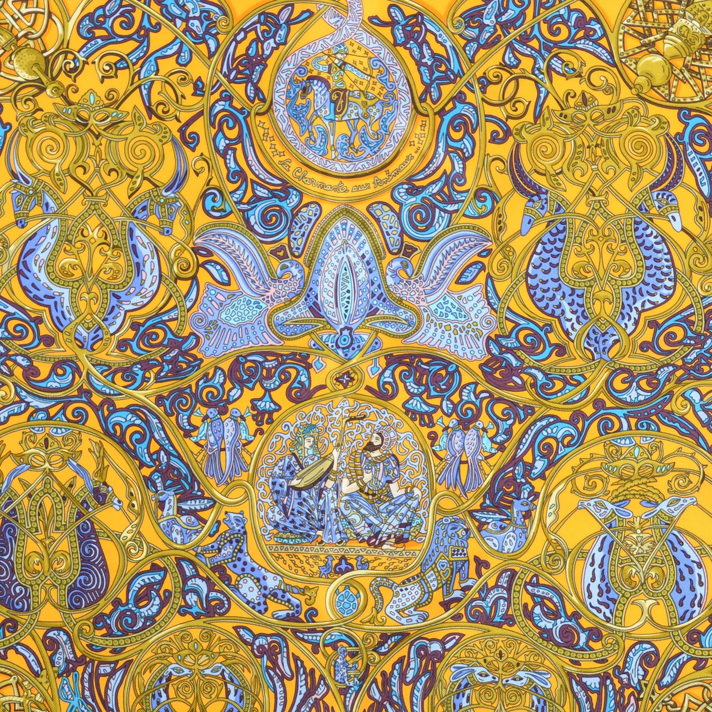 Silk La Charmante Aux Animaux Pocket Square Jaune d'Or Prune Lavande