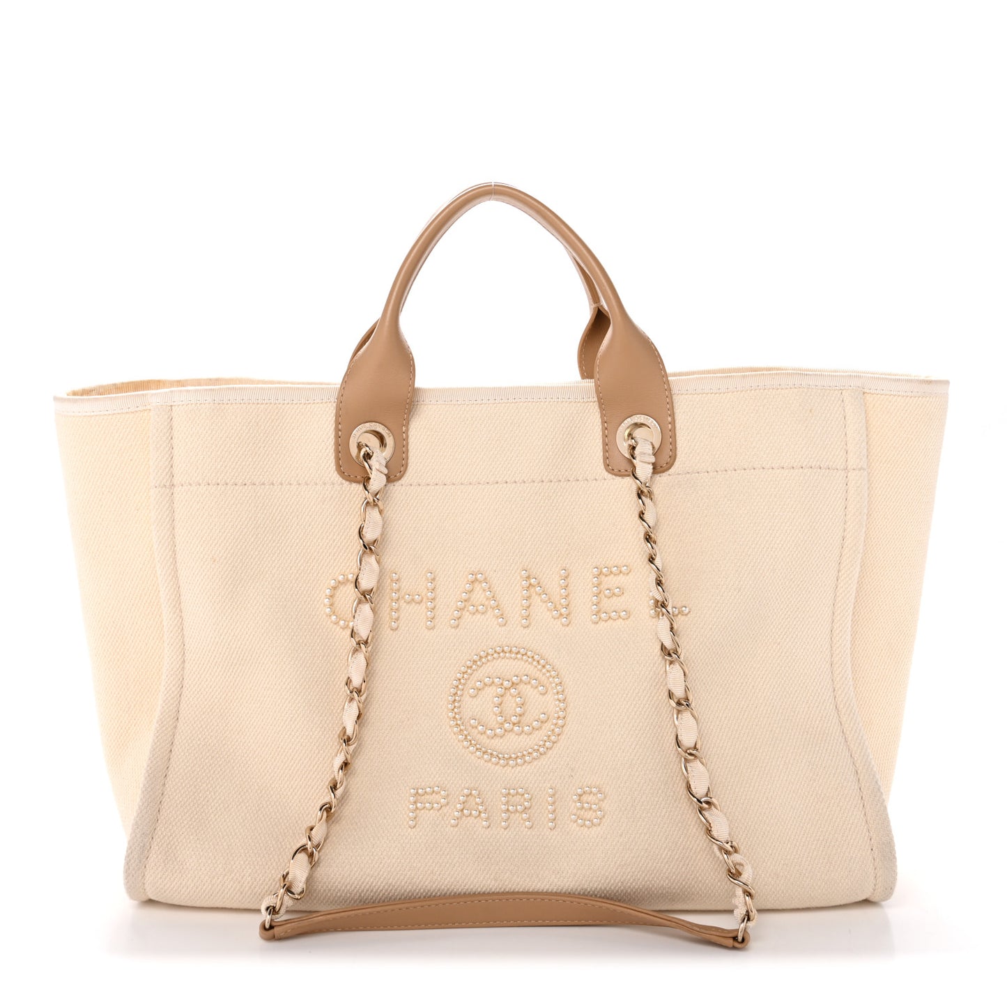 Canvas Pearl Medium Deauville Tote Ecru Beige