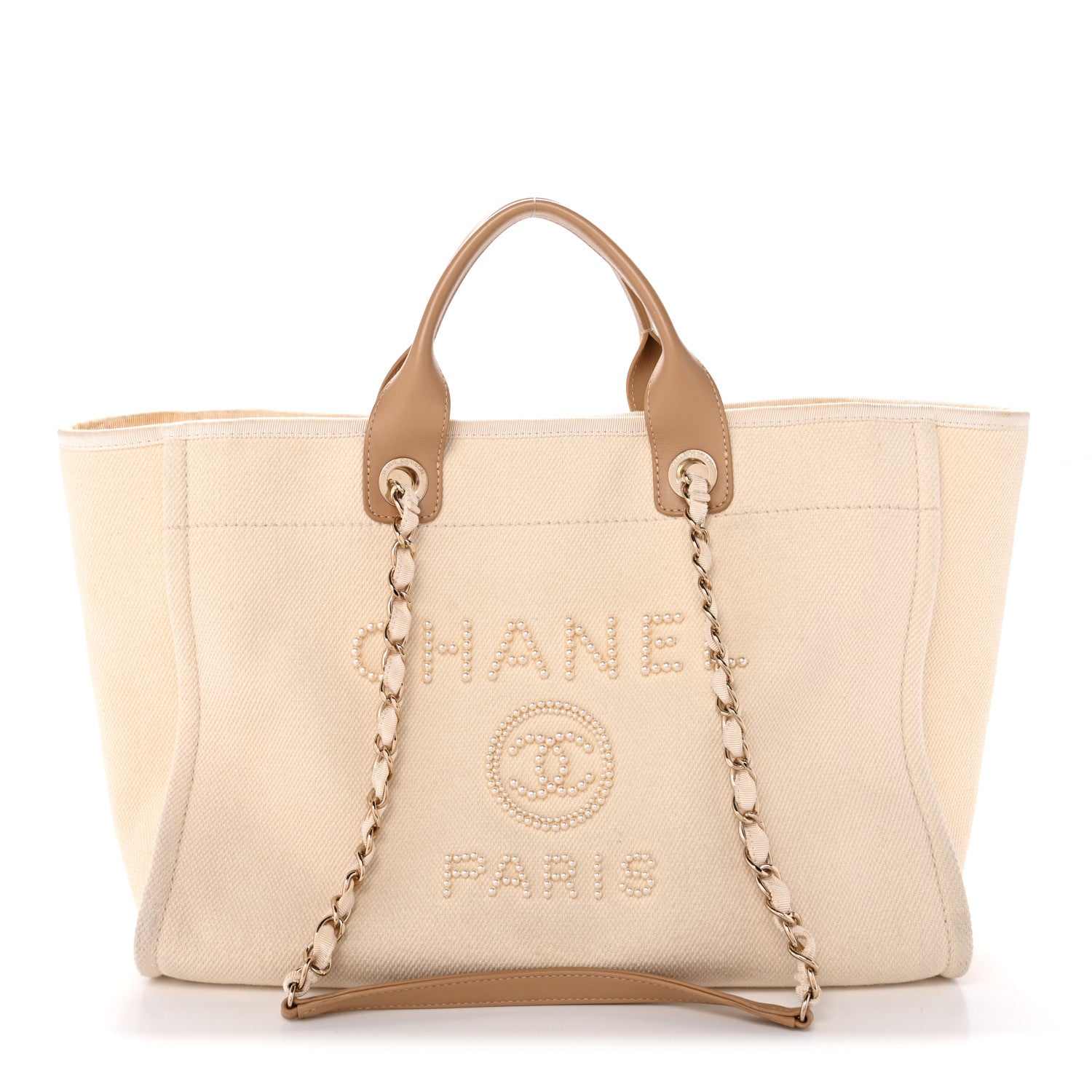 Chanel Canvas Pearl Medium Deauville Tote Ecru Beige 1 of 11
