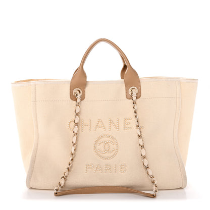 Chanel Canvas Pearl Medium Deauville Tote Ecru Beige 1 of 11
