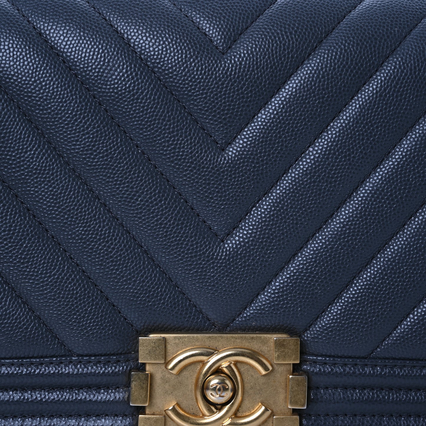 Caviar Chevron Quilted Medium Boy Flap Dark Grey