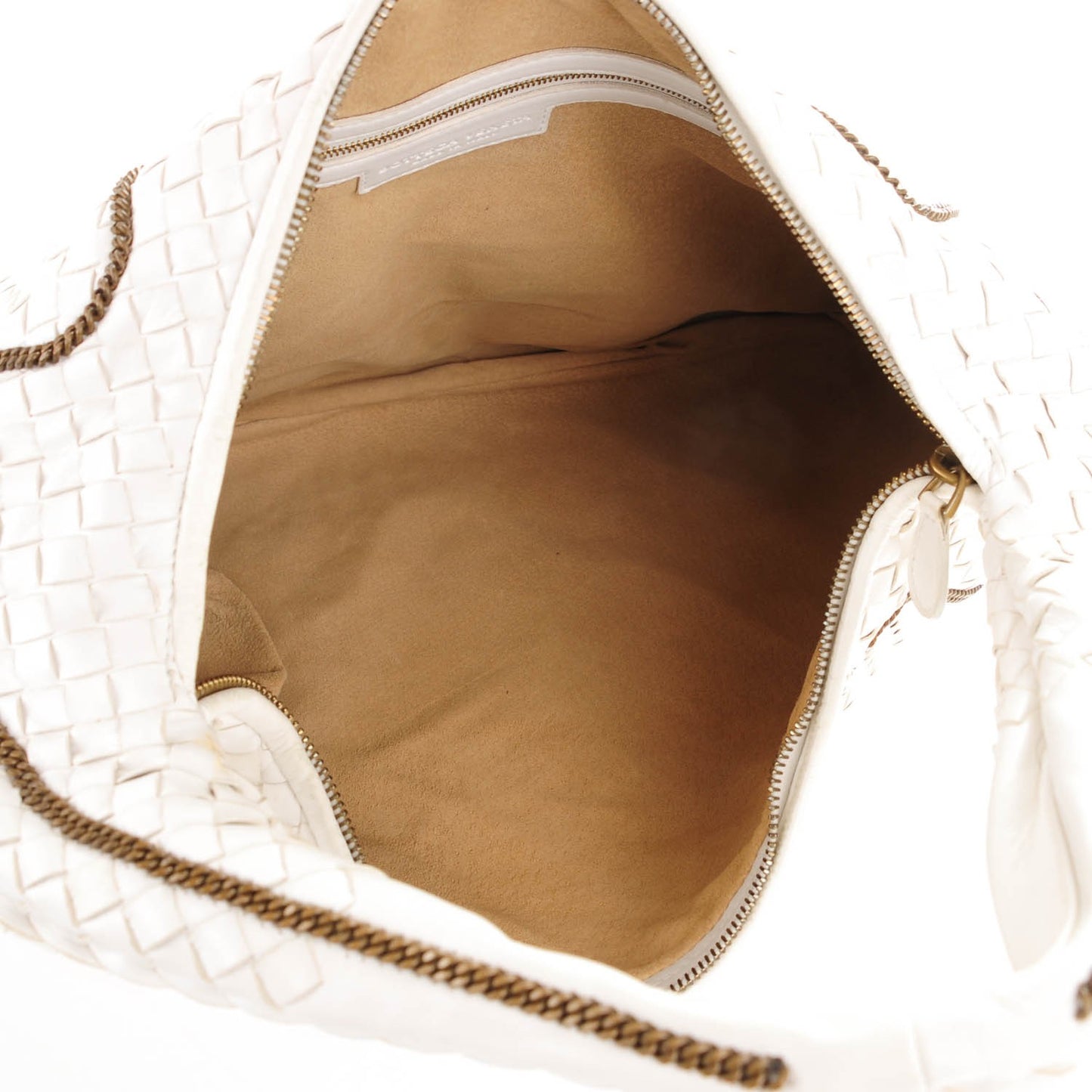 Nappa Intrecciato Medium Veneta Chain Hobo White