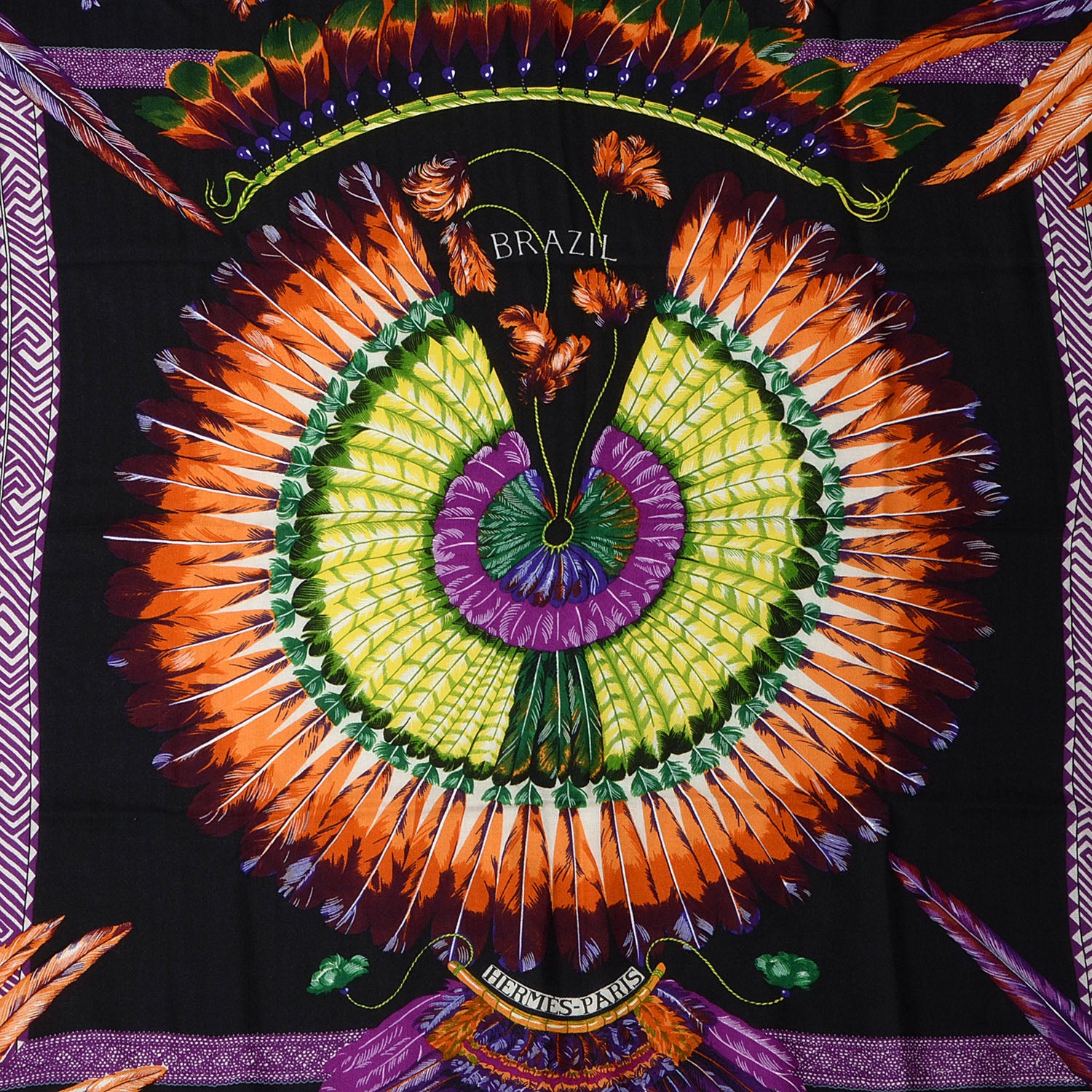 Hermes Cashmere Silk Brazil Shawl GM 140 Black 1 of 8