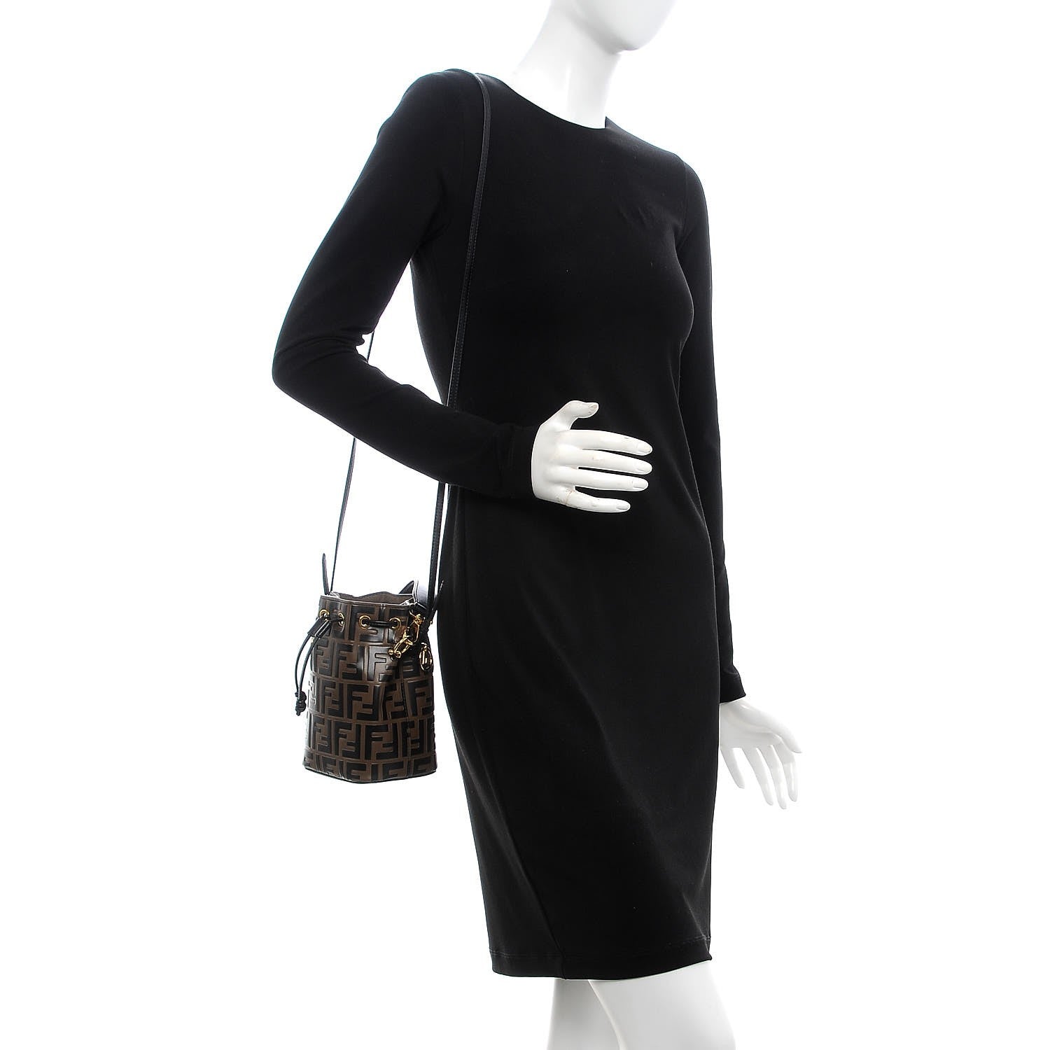 Fendi Vitello Liberty F is Fendi Bi-Color FF 1974 Embossed Mini Mon Tresor Bucket Bag Maya Black 2 of 8