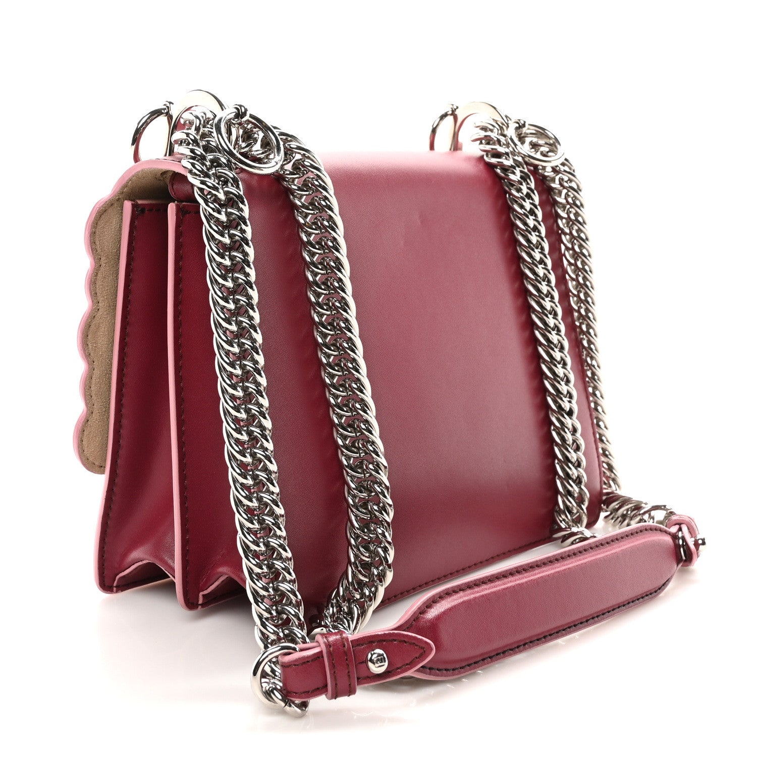 Fendi Vitello Liberty Scalloped Studded Small Kan I Shoulder Bag Black Cherry Multicolor 3 of 10