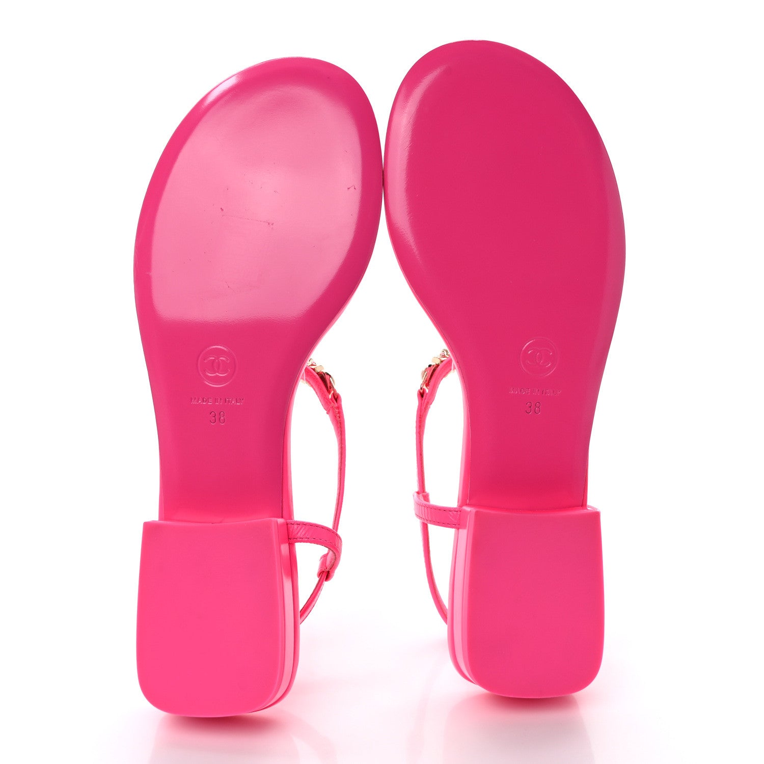 Chanel Shiny Lambskin Pearl Crystal CC Heart Thong Sandals 38 Neon Pink 5 of 8