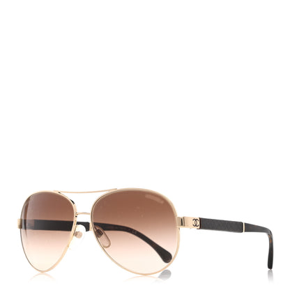 Chanel Lambskin Quilted CC Aviator Sunglasses 4195-Q Brown Gold 1 of 7