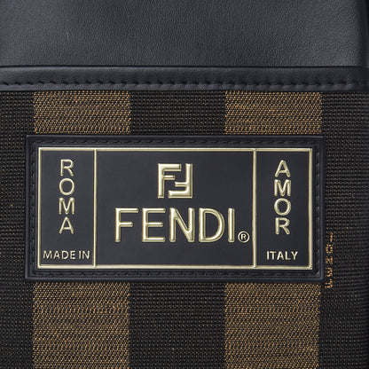 Fendi Jacquard Vitello Century Pequin Logo Plate Small Crossbody Messenger Tobacco Moro Black 9 of 9