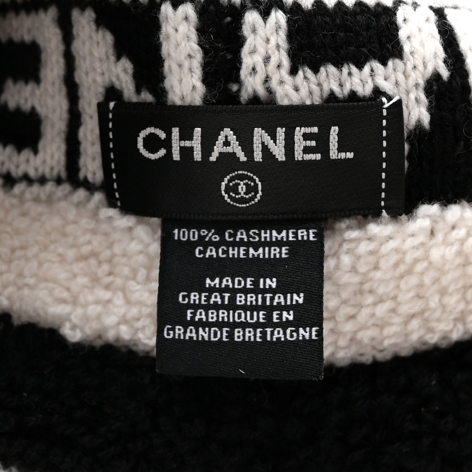 Chanel Cashmere CC Beanie Hat Ecru Black 4 of 4