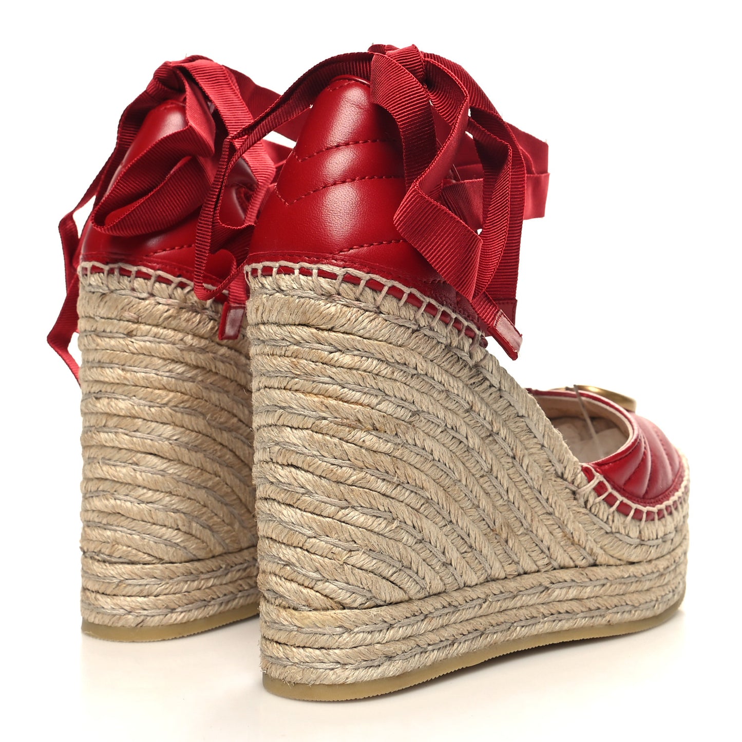 Nappa Matelasse GG Marmont Ankle Wrap Platform 35/120mm Espadrille Wedges 36.5 Hibiscus Red