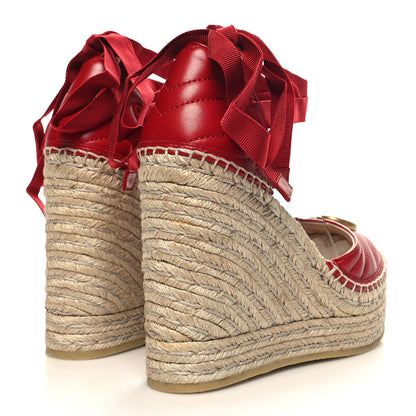 Gucci Nappa Matelasse GG Marmont Ankle Wrap Platform 35/120mm Espadrille Wedges 36.5 Hibiscus Red 4 of 10