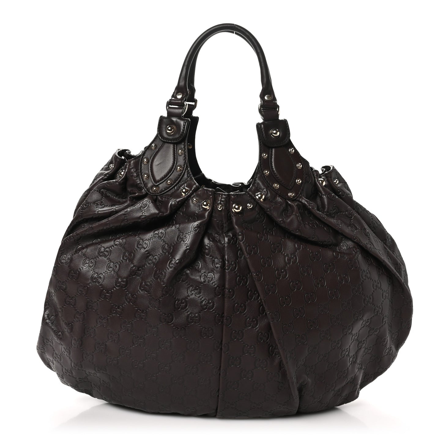 Guccissima Studded Pelham Shoulder Bag Dark Brown