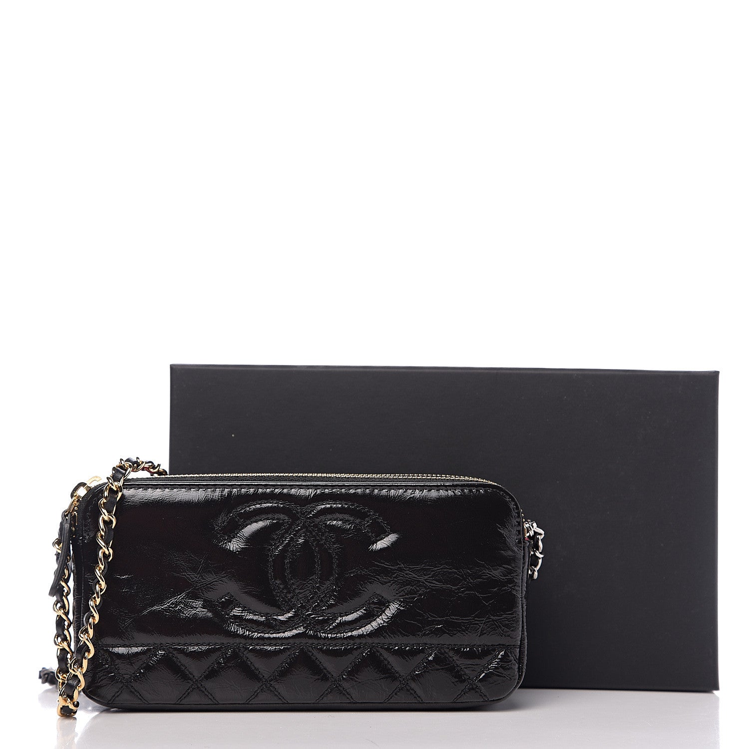 Chanel Glazed Aged Calfskin Quilted CC Small Clutch With Chain Black 10 of 10