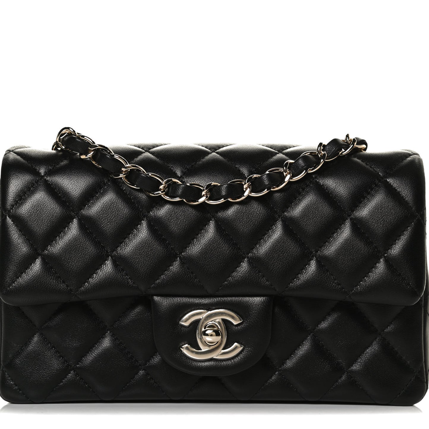 Lambskin Quilted Mini Rectangular Flap Black