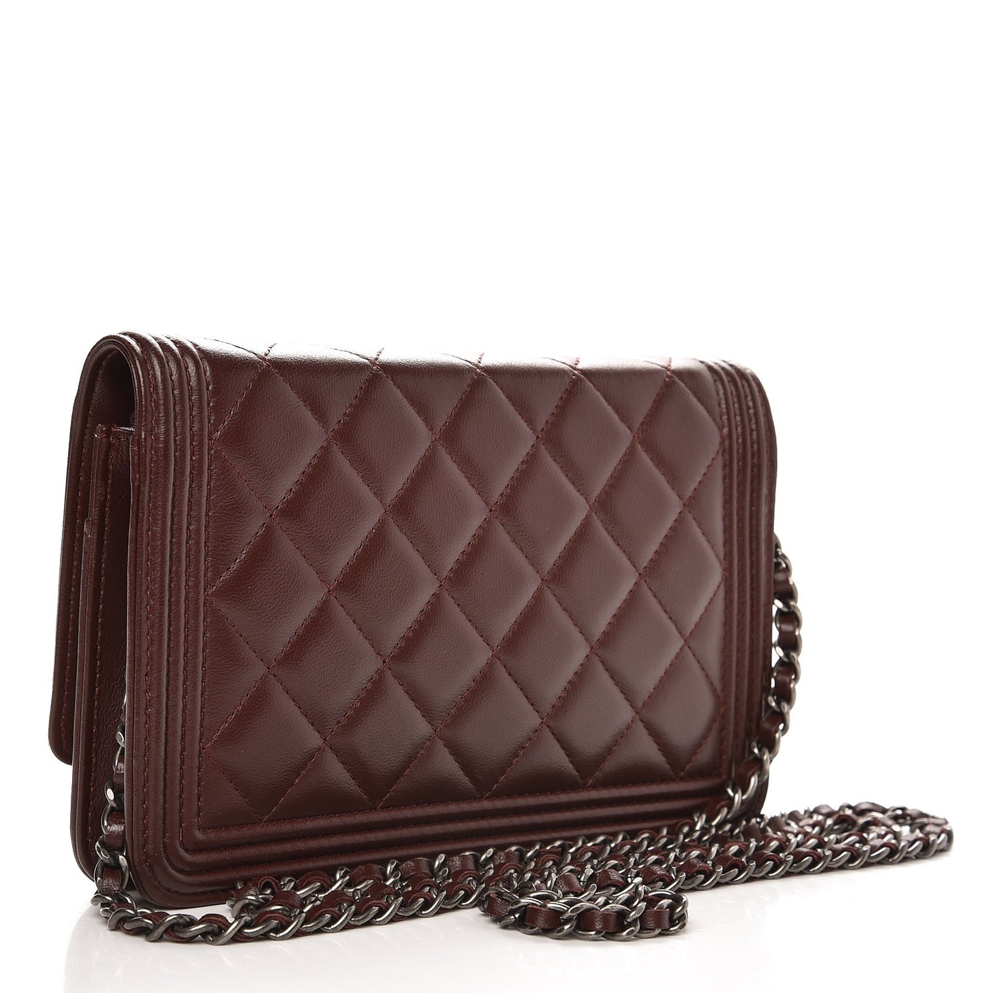 Lambskin Quilted Boy Wallet On Chain WOC Burgundy