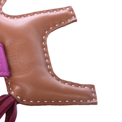 Hermes Milo Lambskin Grigri Rodeo Horse Bag Charm PM Sesame Grenat Rose Poupre 3 of 4