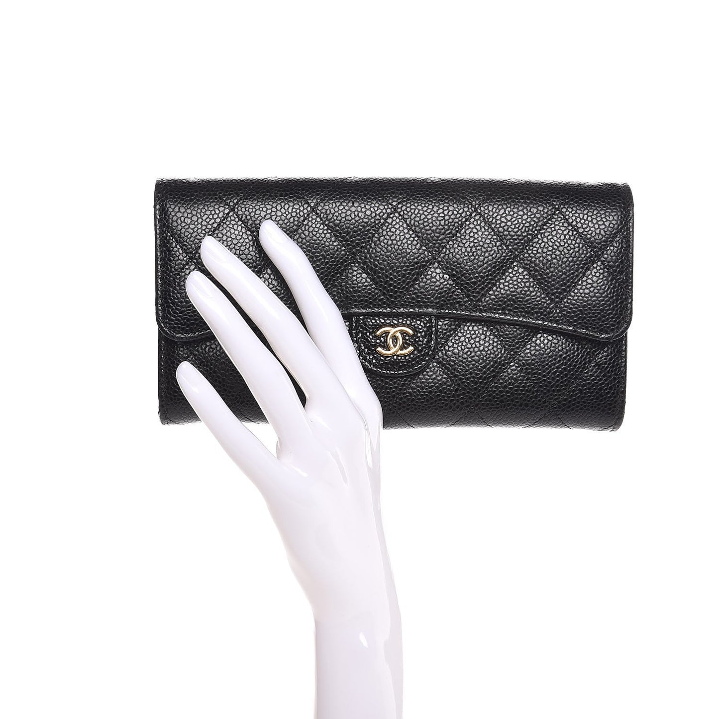 Caviar Quilted Large Flap Wallet Black